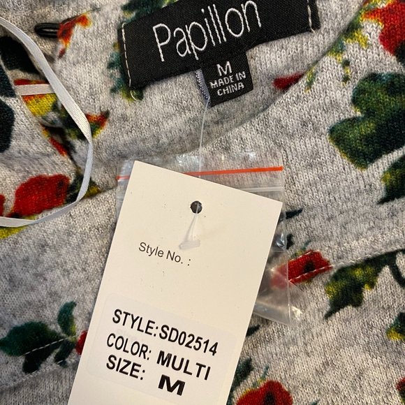 Papillon 3/4 Sleeve Sweater Dress in Grey Floral - Women's Medium - Picture 2 of 10